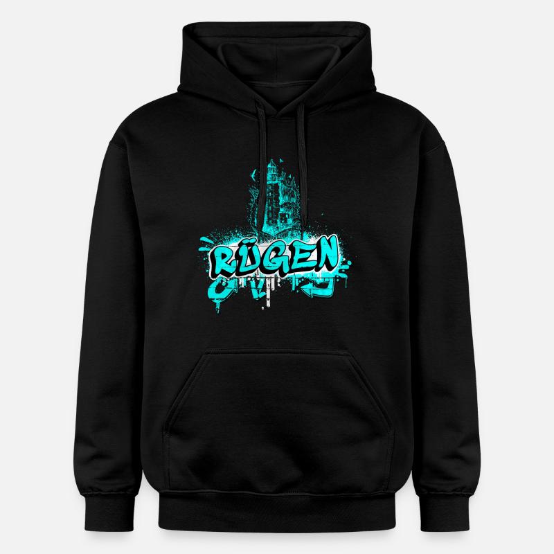 Phare de graffiti de Rügen - Sweat à capuche Softstyle® Gildan Unisexe - noir