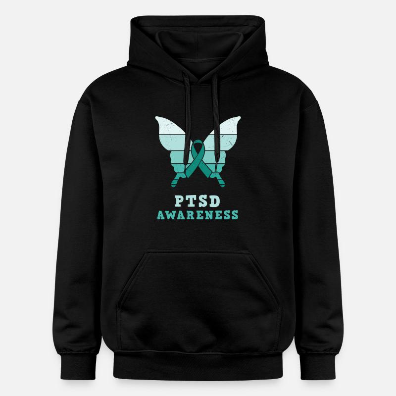 Papillon Ptsd Sensibilisation Ruban sarcelle - Sweat à capuche Softstyle® Gildan Unisexe - noir