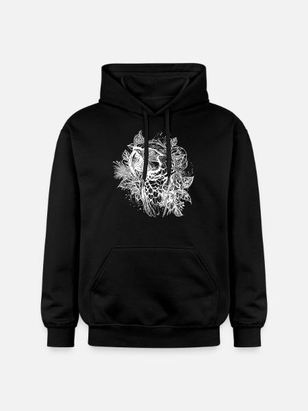 Elegant Parrot Floral Tattoo Bird Portrait - Gildan Unisex Softstyle® Midweight Hoodie - black
