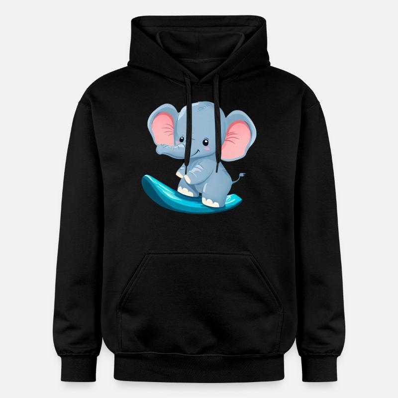 Surfer Elephant, Conception animale aventureuse - Sweat à capuche Softstyle® Gildan Unisexe - noir