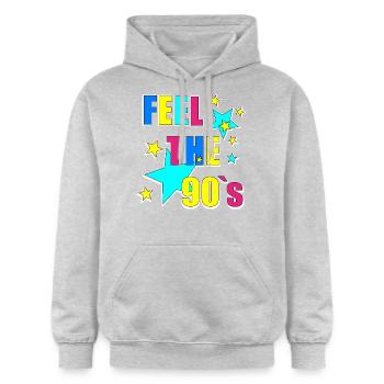 Fühle die 90er - Gildan Unisex Softstyle® Midweight Hoodie - Hellgrau meliert - Vorne - Liana (172cm) & Jaron (178cm)