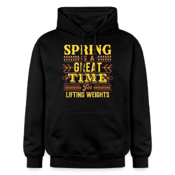 Le printemps est le moment idéal pour soulever des poids - Sweat à capuche Softstyle® Gildan Unisexe - noir - Devant - Marisol (170cm) & Nik (191cm)