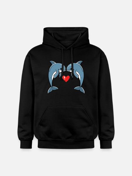 Dolphin Couple Valentine's Day - Gildan Unisex Softstyle® Midweight Hoodie - black