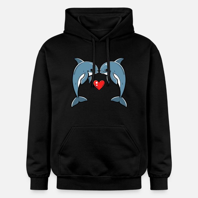Couple de dauphins Saint-Valentin - Sweat à capuche Softstyle® Gildan Unisexe - noir