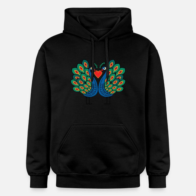 Couple d’oiseau paon e Saint-Valentin - Sweat à capuche Softstyle® Gildan Unisexe - noir