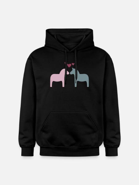 Dala hästpar hjärtan älskar alla hjärtans dag Skandi - Gildan luvtröja unisex Softstyle® Midweight - svart