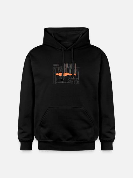 Abstrakt menneskefigur på industriel indretning - Gildan Softstyle® Midweight unisex-hoodie - sort