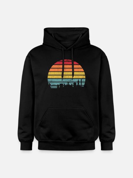 Retro Sunset Skyline Silhouette - Gildan Unisex Softstyle® Midweight Hoodie - black