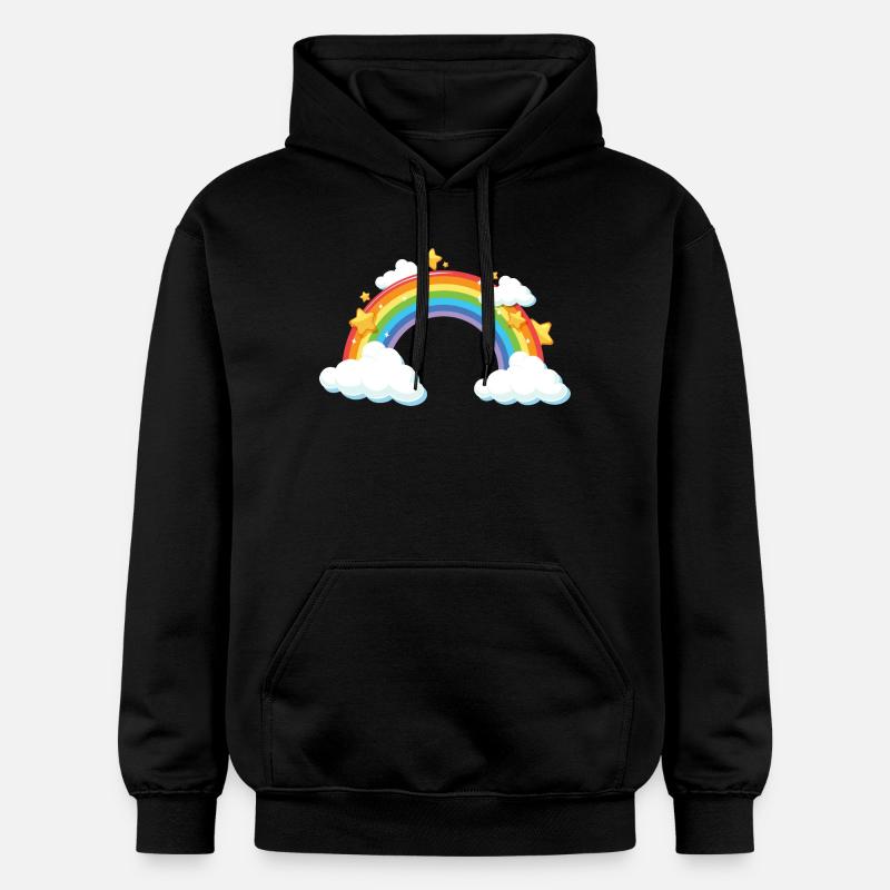 Regenbogenbogen mit Wolken und Sternen - Gildan Unisex Softstyle® Midweight Hoodie - Schwarz