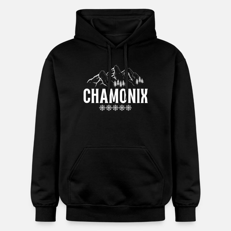 Chamonix, station de ski, skier - Sweat à capuche Softstyle® Gildan Unisexe - noir