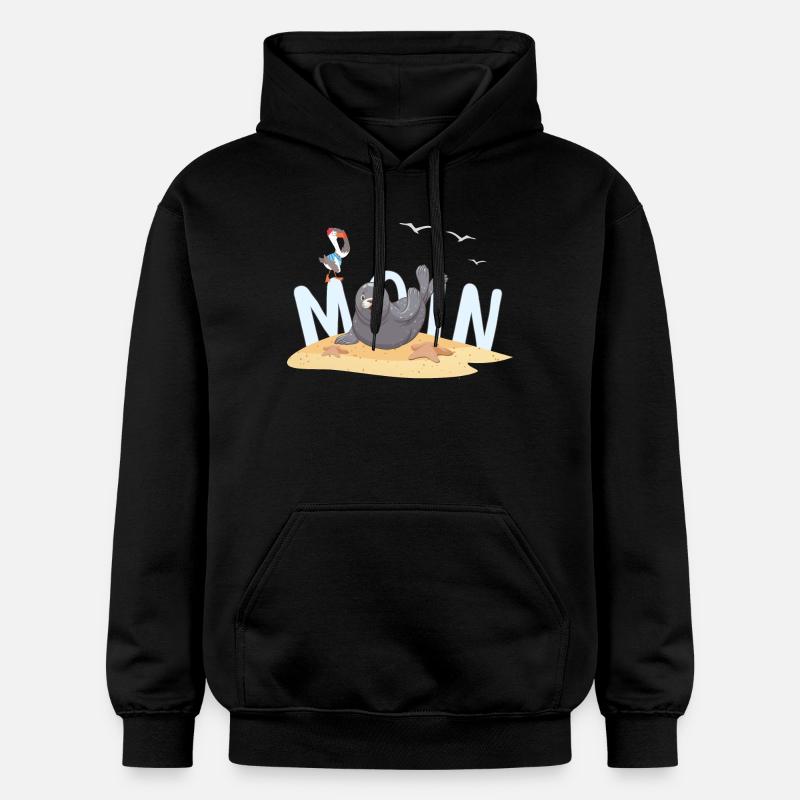 Moin Robbe Möwe Strand - Gildan Unisex Softstyle® Midweight Hoodie - Schwarz