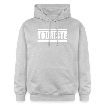 turista, turismo, turismo - Sudadera con capucha unisex de peso medio Softstyle® de Gildan - gris claro jaspeado - delante - Liana (172cm) & Jaron (178cm)