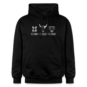 die Spinnen Die Bullen die Schweine - Gildan Unisex Softstyle® Midweight Hoodie - Schwarz - Vorne - Marisol (170cm) & Nik (191cm)