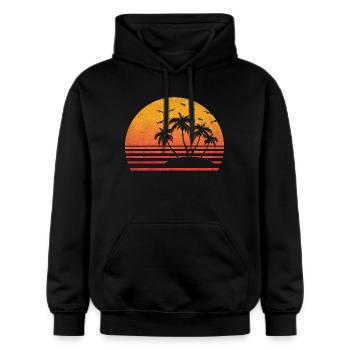 Soleil Palmier Rétro - Sweat à capuche Softstyle® Gildan Unisexe - noir - Devant - Marisol (170cm) & Nik (191cm)