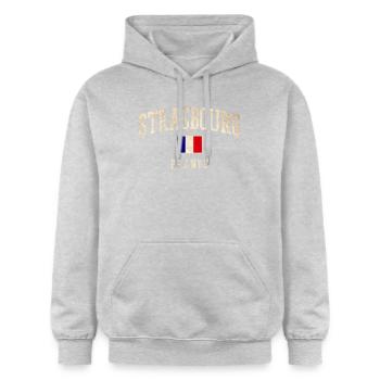 Straßburg - Frankreich Flagge - Gildan Unisex Softstyle® Midweight Hoodie - Hellgrau meliert - Vorne - Liana (172cm) & Jaron (178cm)