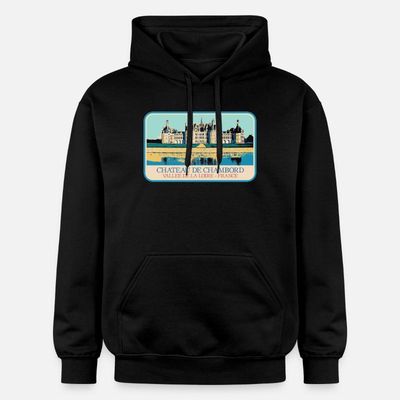 Illustration Château Chambord, Vallée Loire - Sweat à capuche Softstyle® Gildan Unisexe - noir
