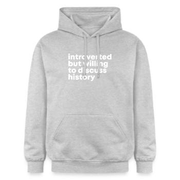 Geschichte - Gildan Unisex Softstyle® Midweight Hoodie - Hellgrau meliert - Vorne - Liana (172cm) & Jaron (178cm)