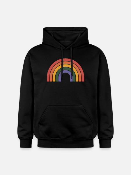 Retro Rainbow Arc Print - Gildan Unisex Softstyle® Midweight Hoodie - black