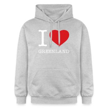 I LOVE GREENLAND Grönland - Gildan Unisex Softstyle® Midweight Hoodie - Hellgrau meliert - Vorne - Liana (172cm) & Jaron (178cm)