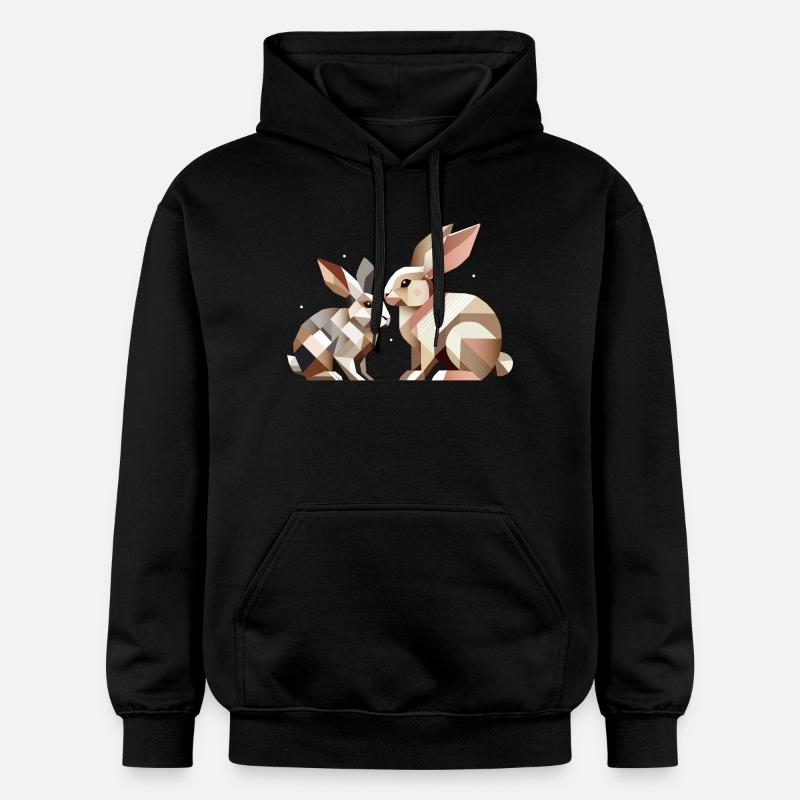 Deux lapins en représentation géométrique - Sweat à capuche Softstyle® Gildan Unisexe - noir
