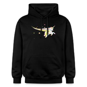 Magisches Einhorn – Farbenfrohe Illustration - Gildan Unisex Softstyle® Midweight Hoodie - Schwarz - Vorne - Marisol (170cm) & Nik (191cm)