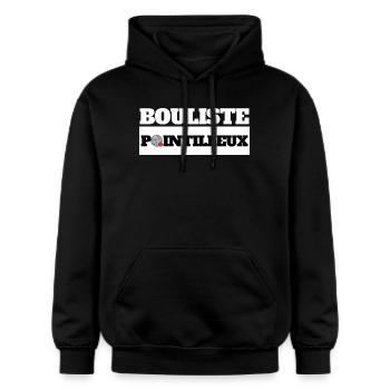 BOULISTE POINTILLEUX - Humour Pétanque - Sweat à capuche Softstyle® Gildan Unisexe - noir - Devant - Marisol (170cm) & Nik (191cm)