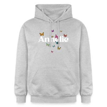 Schöner Mädchenname ANNELIE mit Schmetterlingen  - Gildan Unisex Softstyle® Midweight Hoodie - Hellgrau meliert - Vorne - Liana (172cm) & Jaron (178cm)