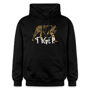 Wilder Tiger, Altmodisch, Abbildung - Gildan Unisex Softstyle® Midweight Hoodie - Schwarz - Vorne - Marisol (170cm) & Nik (191cm)