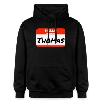 Hello My Name Is Thomas Etikett Namensschild - Gildan Unisex Softstyle® Midweight Hoodie - Schwarz - Vorne - Marisol (170cm) & Nik (191cm)