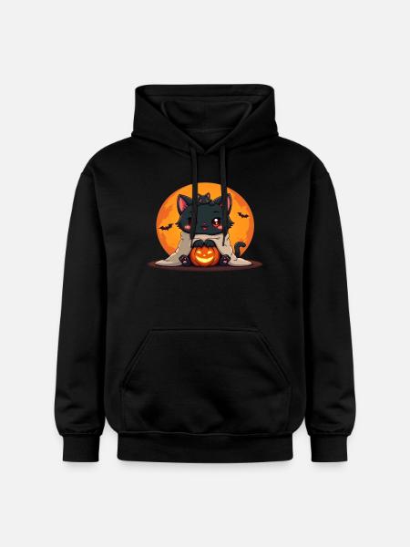 Halloween Cat with Halloween Pumpkin - Gildan Unisex Softstyle® Midweight Hoodie - black