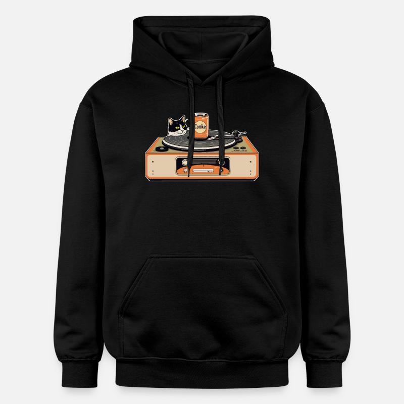 Chat rétro à la platine - Sweat à capuche Softstyle® Gildan Unisexe - noir