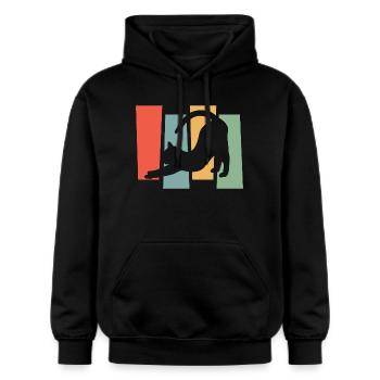 Katzen-Silhouette vor Farbblöcken - Gildan Unisex Softstyle® Midweight Hoodie - Schwarz - Vorne - Marisol (170cm) & Nik (191cm)