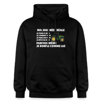 Tracteur agricole humour fermier passion paysanne  - Sweat à capuche Softstyle® Gildan Unisexe - noir - Devant - Marisol (170cm) & Nik (191cm)