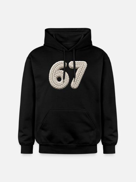 67 Memes – Knitted Number in Beige - Gildan Unisex Softstyle® Midweight Hoodie - black