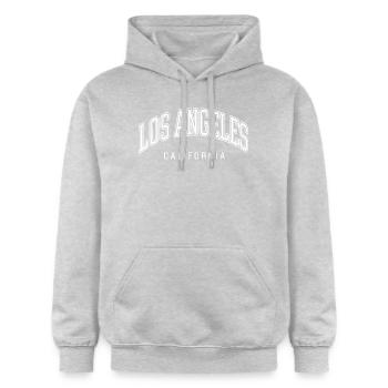 Los Angeles California College Style Souvenir - Gildan Unisex Softstyle® Midweight Hoodie - Hellgrau meliert - Vorne - Liana (172cm) & Jaron (178cm)