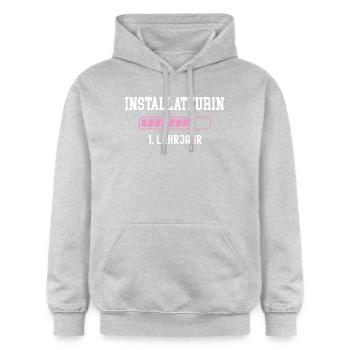 Plumber training 1 year of apprenticeship first year - Gildan Unisex Softstyle® Midweight Hoodie - light heather grey - Front - Liana (172cm) & Jaron (178cm)