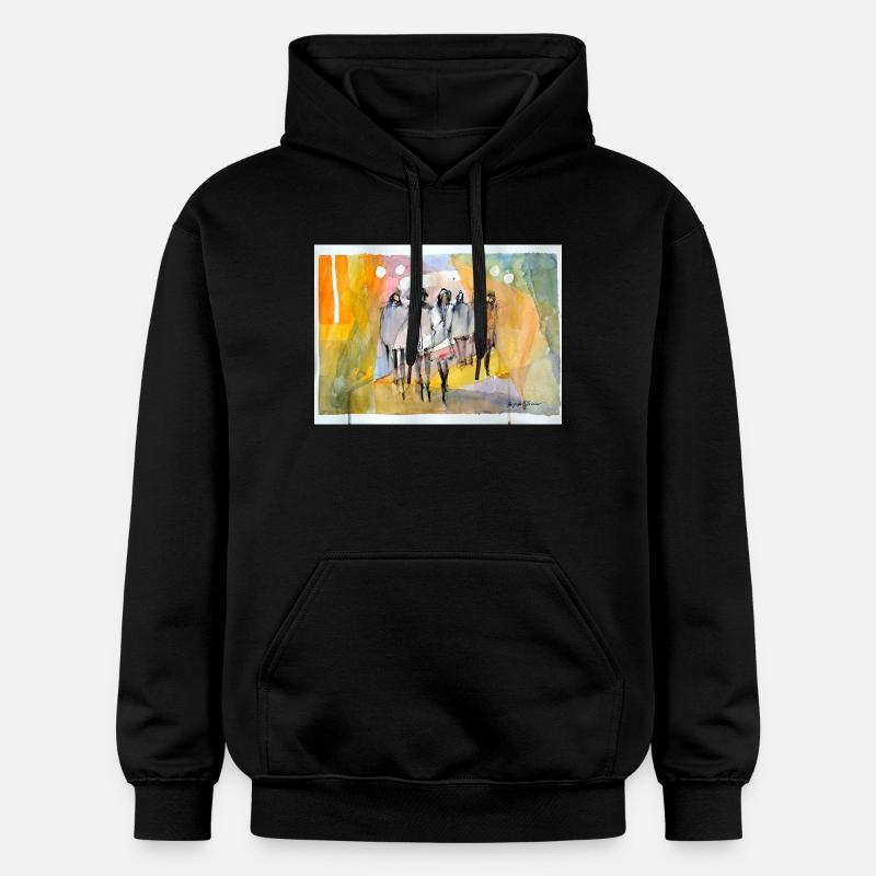 Abstrait People, Aquarelle - Sweat à capuche Softstyle® Gildan Unisexe - noir