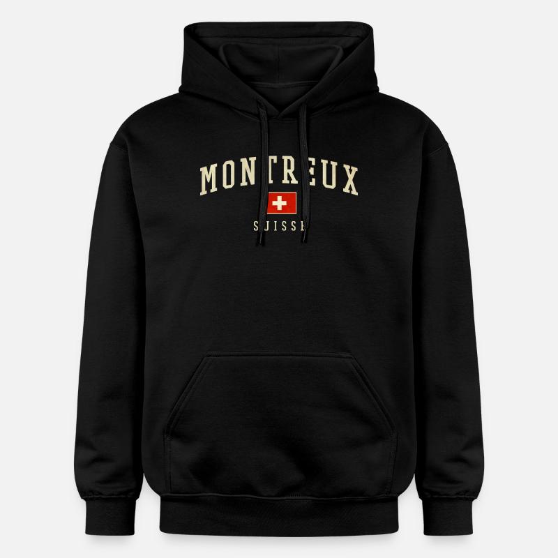 Emblème Montreux Suisse Rétro - Sweat à capuche Softstyle® Gildan Unisexe - noir