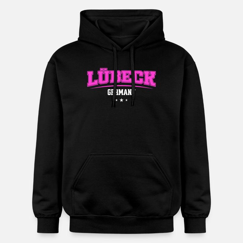 Logo rétro néon de Lübeck, Allemagne - Sweat à capuche Softstyle® Gildan Unisexe - noir