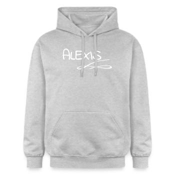 Alexis als Vorname - Gildan Unisex Softstyle® Midweight Hoodie - Hellgrau meliert - Vorne - Liana (172cm) & Jaron (178cm)