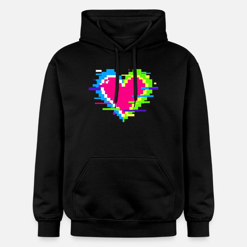 Cœur Pixel Néon Arc-en-ciel - Sweat à capuche Softstyle® Gildan Unisexe - noir