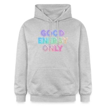 Seulement de l’énergie positive - Sweat à capuche Softstyle® Gildan Unisexe - gris clair chiné - Devant - Liana (172cm) & Jaron (178cm)