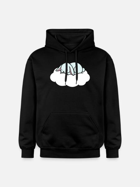Sleeping Rabbit on Cloud Dream - Gildan Unisex Softstyle® Midweight Hoodie - black