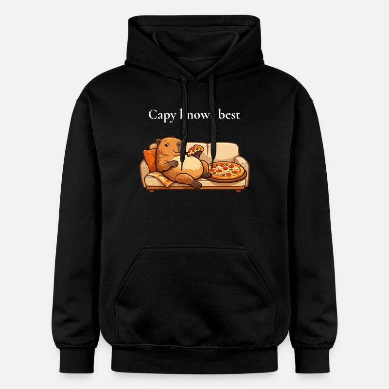 Capybara with pizza on sofa - Gildan Unisex Softstyle® Midweight Hoodie - black
