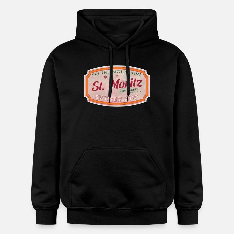 St Moritz Mountain Ski Label - Gildan Unisex Softstyle® Midweight Hoodie - black
