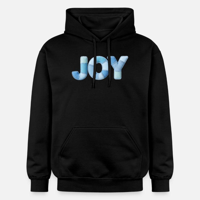 Lettrage Joyeuse en patchwork bleu - Sweat à capuche Softstyle® Gildan Unisexe - noir