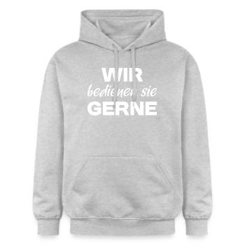 Wir bedienen Sie gerne - Gastronomie - Gildan Unisex Softstyle® Midweight Hoodie - Hellgrau meliert - Vorne - Liana (172cm) & Jaron (178cm)
