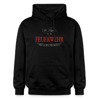 Feuerwehr 10 Jahre Abzeichen - Gildan Unisex Softstyle® Midweight Hoodie - Schwarz - Vorne - Marisol (170cm) & Nik (191cm)