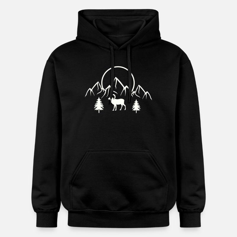 Alpine Mondlandschaft mit Steinbock - Gildan Unisex Softstyle® Midweight Hoodie - Schwarz