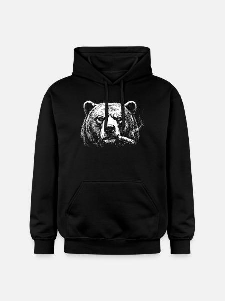 Bären-Zigarrenporträt in fetter Tinte - Gildan Unisex Softstyle® Midweight Hoodie - Schwarz